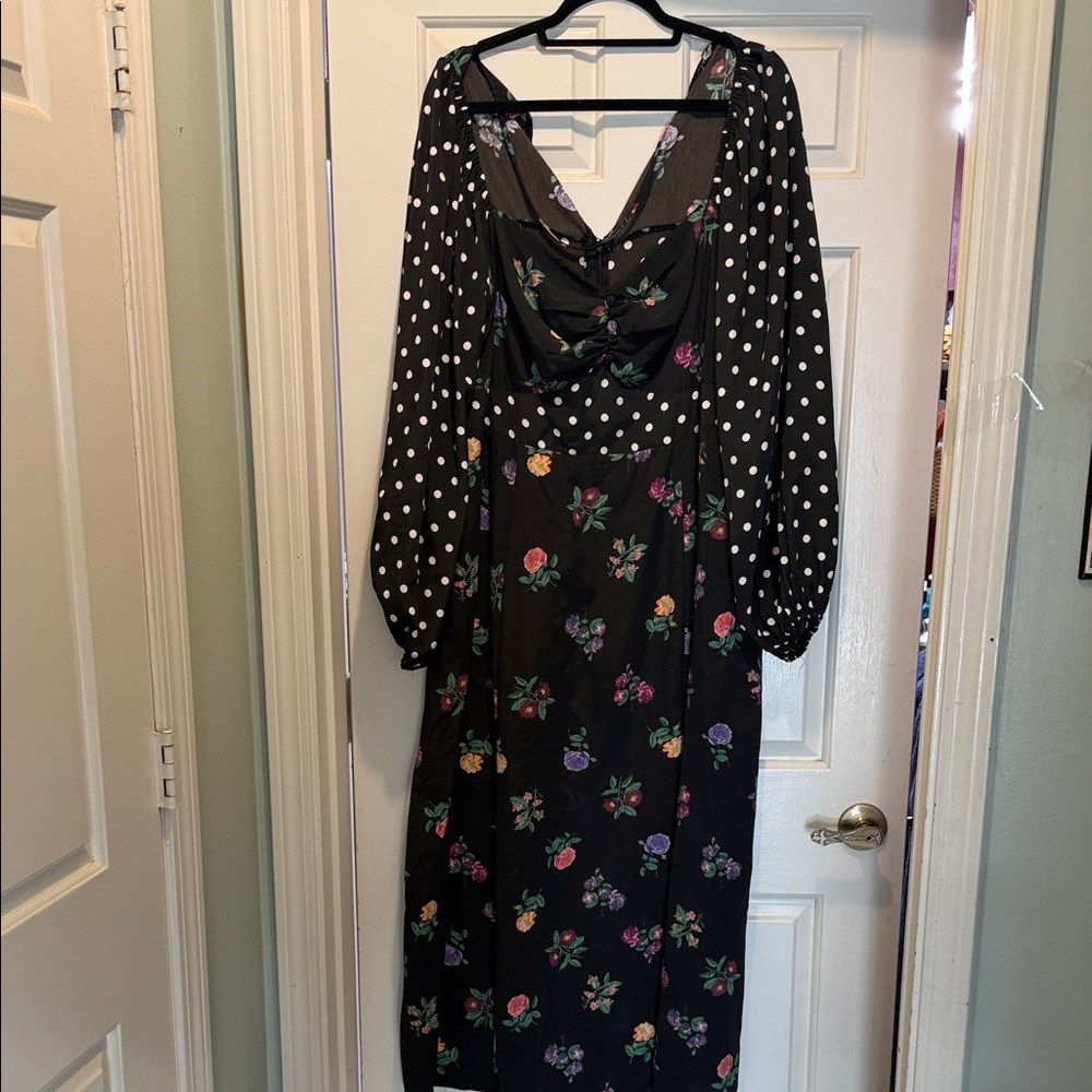 ASOS Curve Black Floral and Polka Dot Long Sleeve Dress